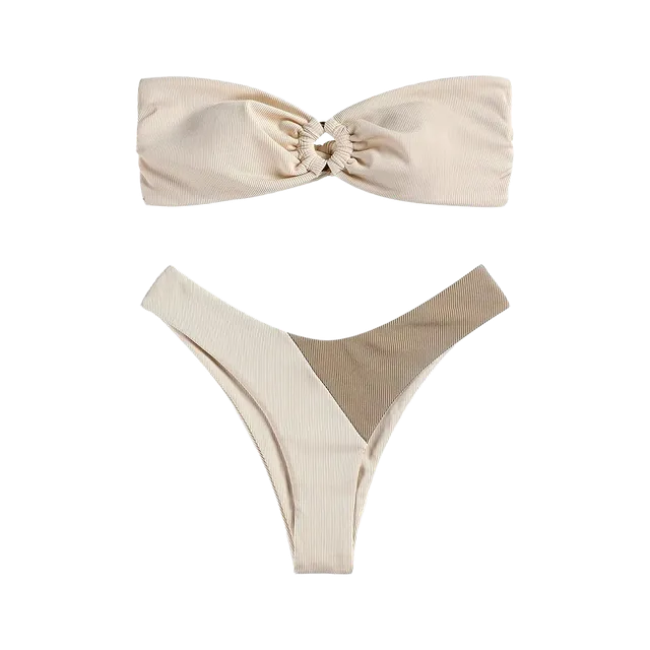 Women O Ring Bandeau Bikini Set Light Multi